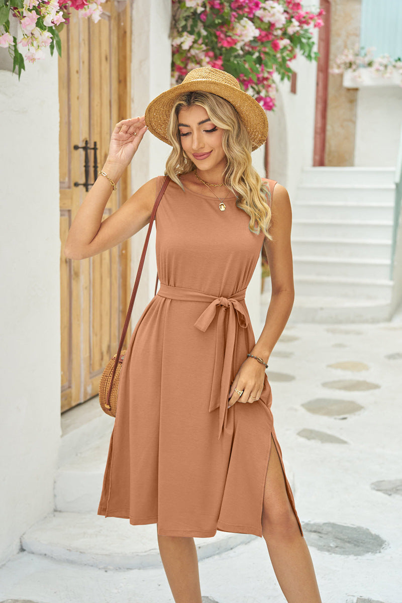 Cindely Sleeveless Dress With Pockets Waist Lace-up