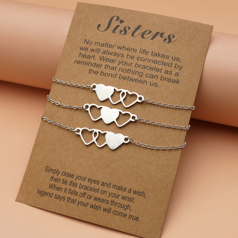 Cindely Love Heart Charms Chain Bracelets For Sisters Best Friends