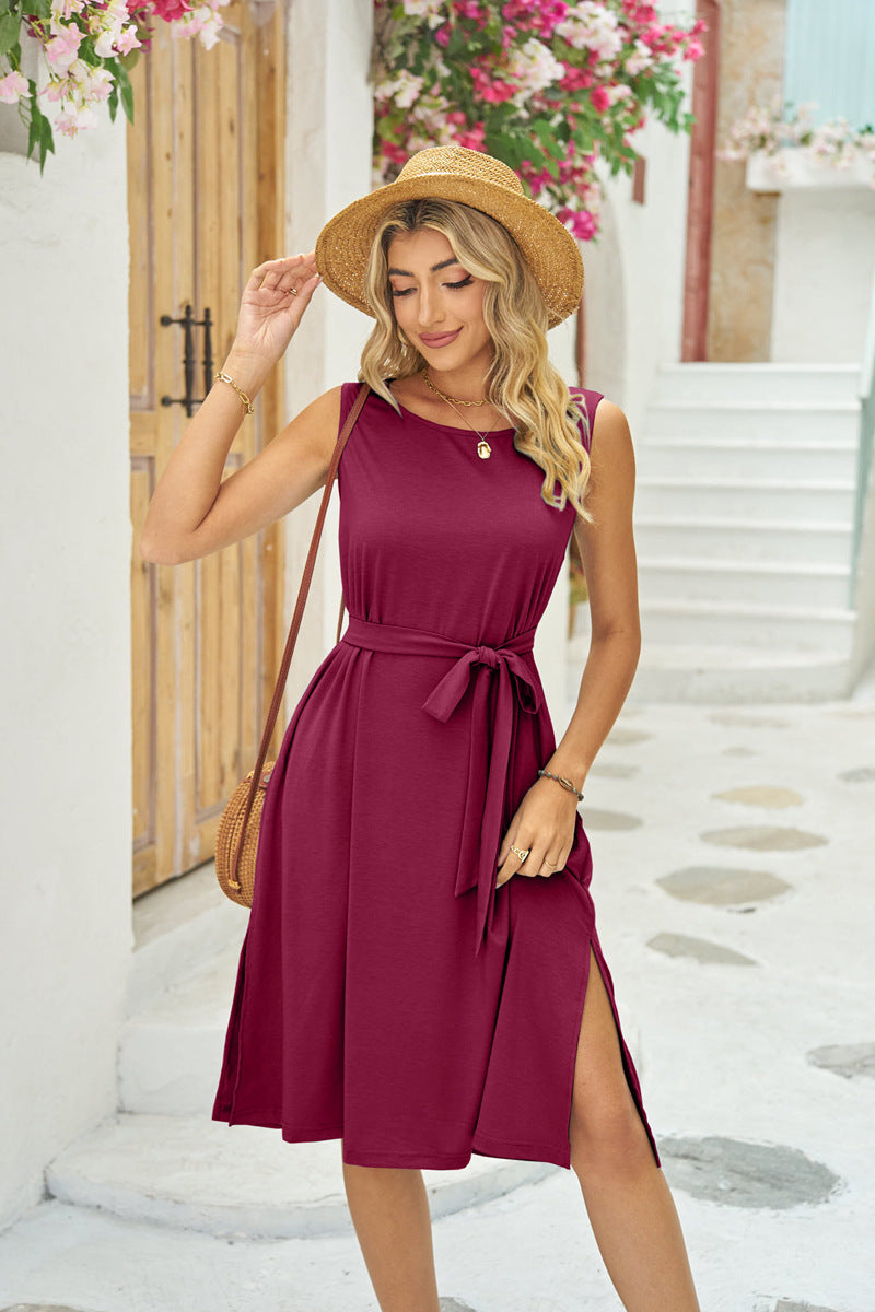 Cindely Sleeveless Dress With Pockets Waist Lace-up