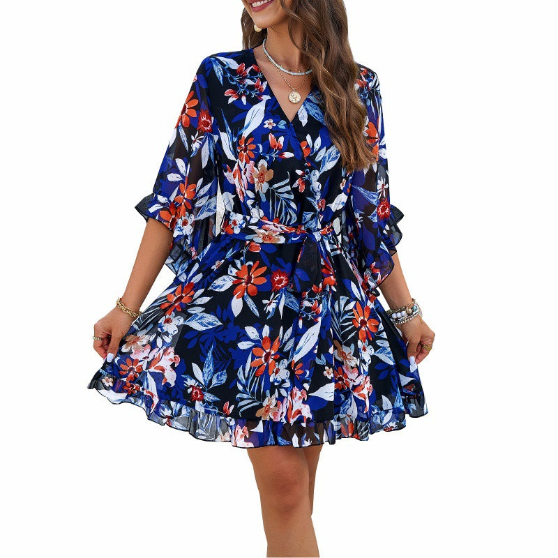 Cindely Fashionable Elegant Printed Lace-up Dress