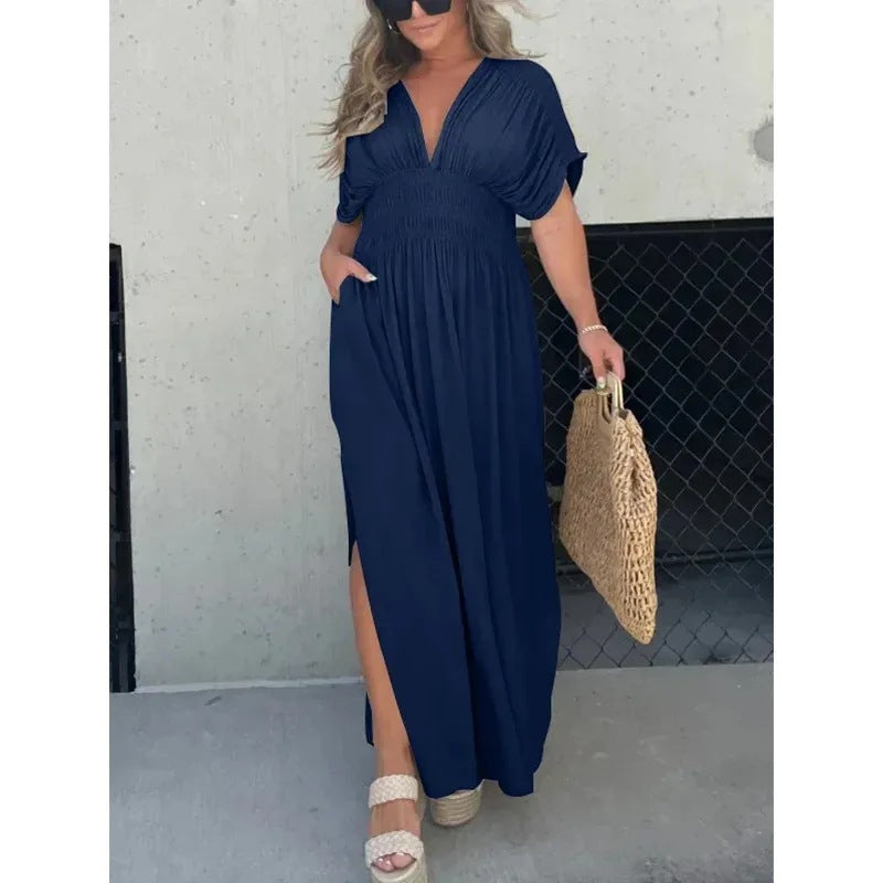 Cindely Slit V-Neck Effortless Maxi Long Dress