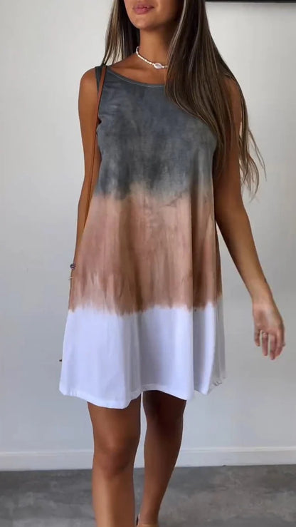 Cindely Elegant Tie-dye Print Sleeveless Loose Dress