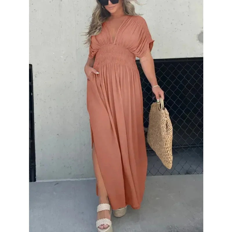 Cindely Slit V-Neck Effortless Maxi Long Dress