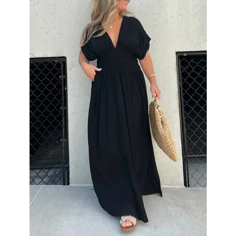 Cindely Slit V-Neck Effortless Maxi Long Dress