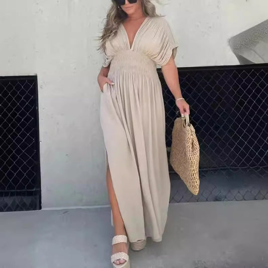 Cindely Slit V-Neck Effortless Maxi Long Dress