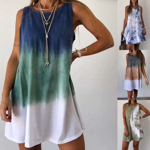 Cindely Elegant Tie-dye Print Sleeveless Loose Dress