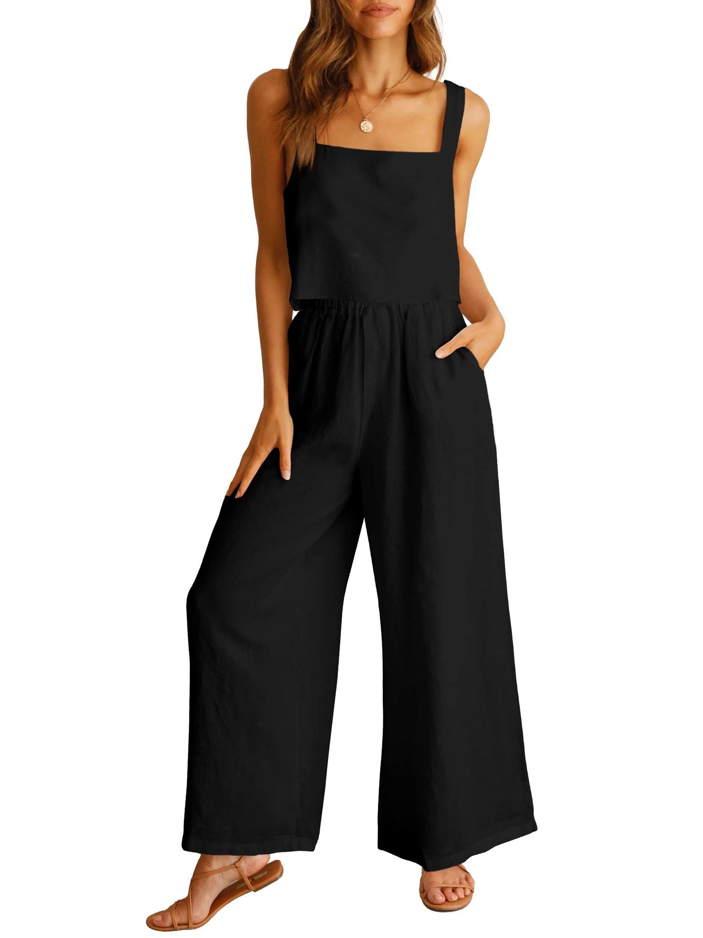 LynnWear Sleeveless Camisole Wide Leg Pants Casual Suit