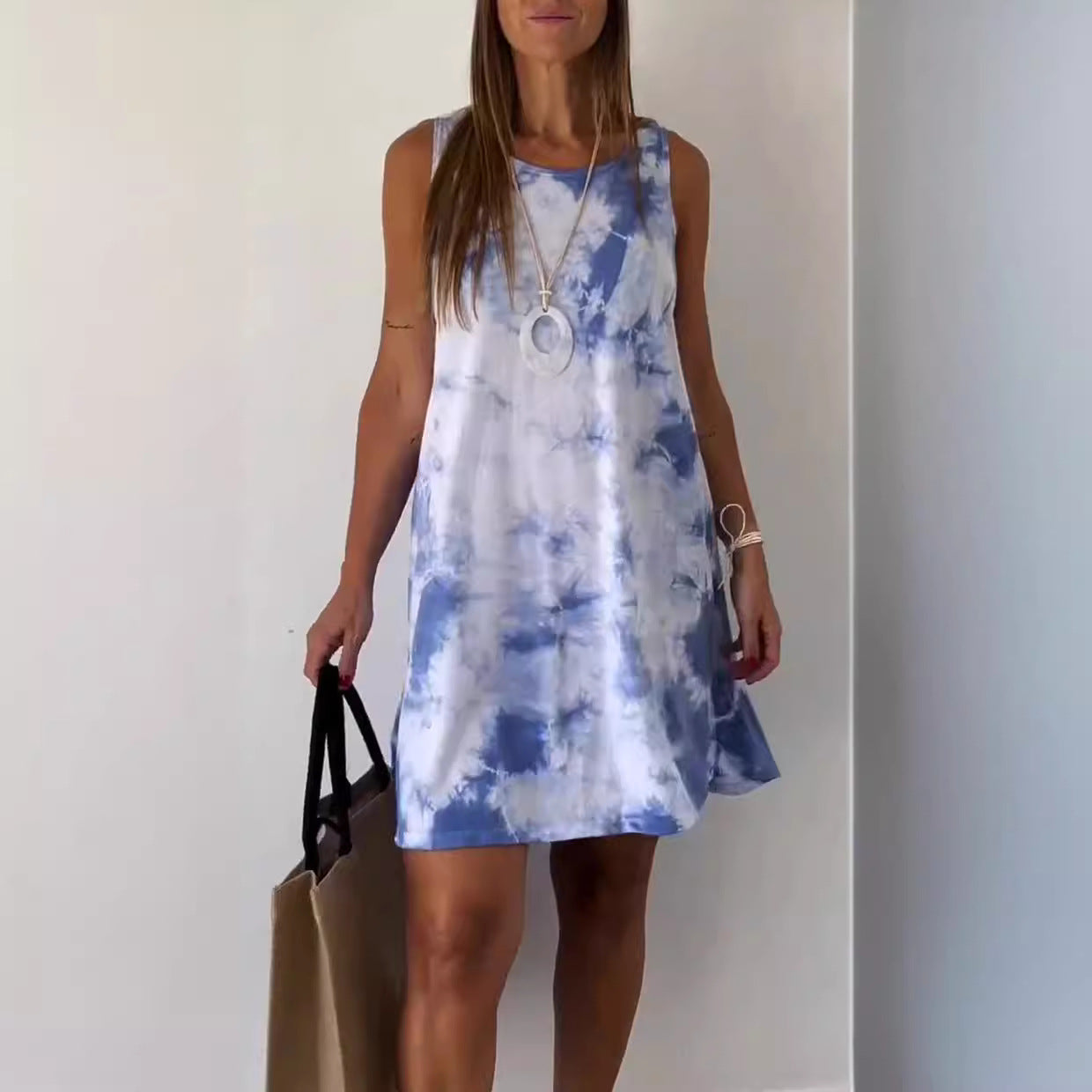 Cindely Elegant Tie-dye Print Sleeveless Loose Dress