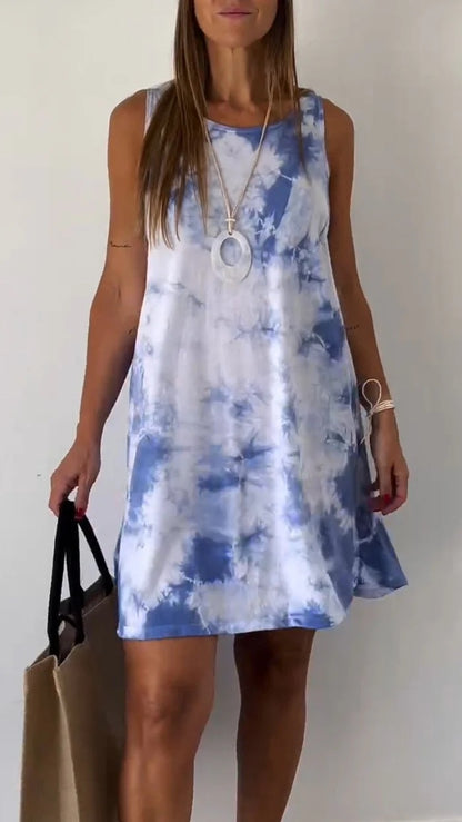 Cindely Elegant Tie-dye Print Sleeveless Loose Dress