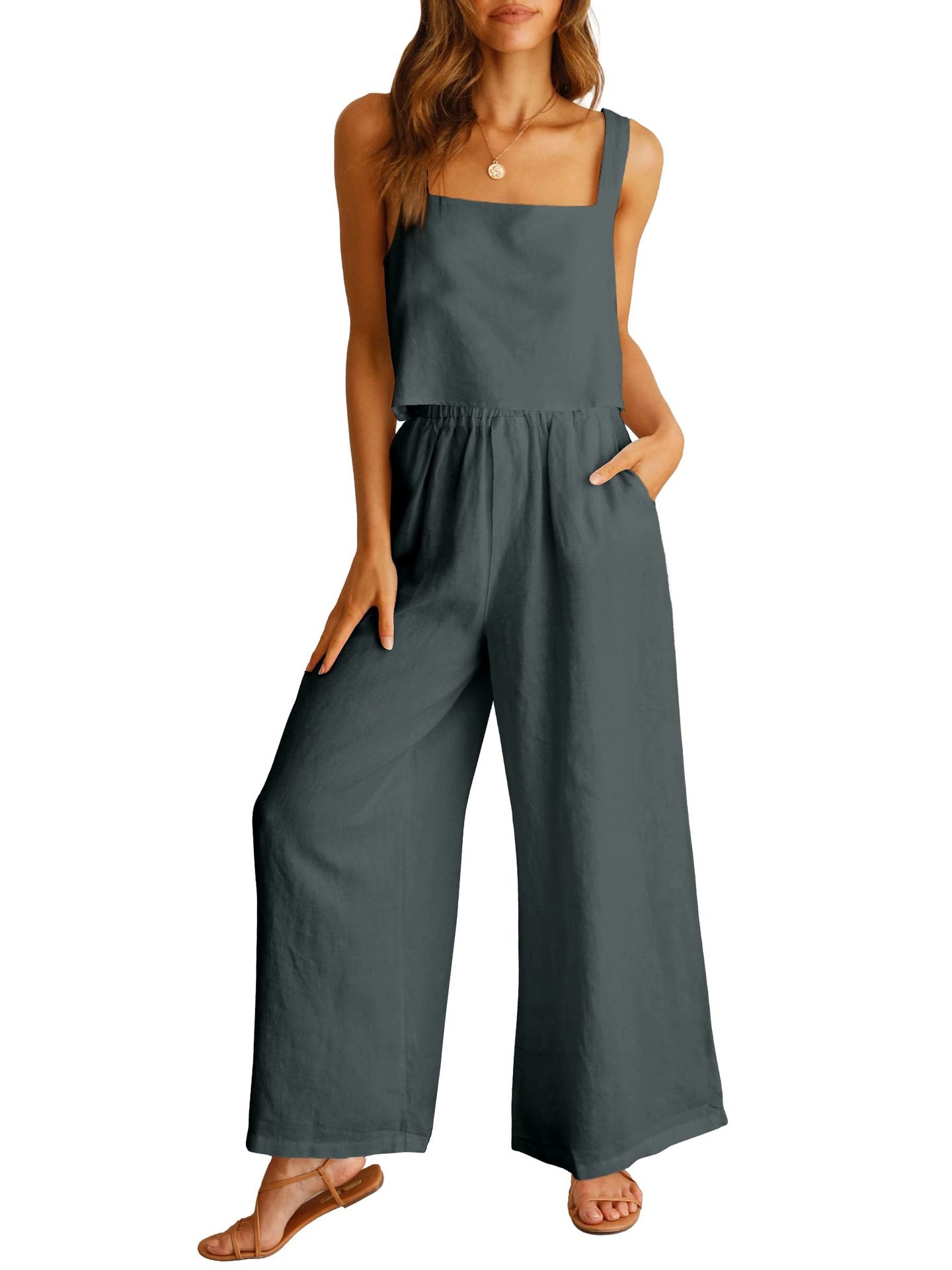 LynnWear Sleeveless Camisole Wide Leg Pants Casual Suit