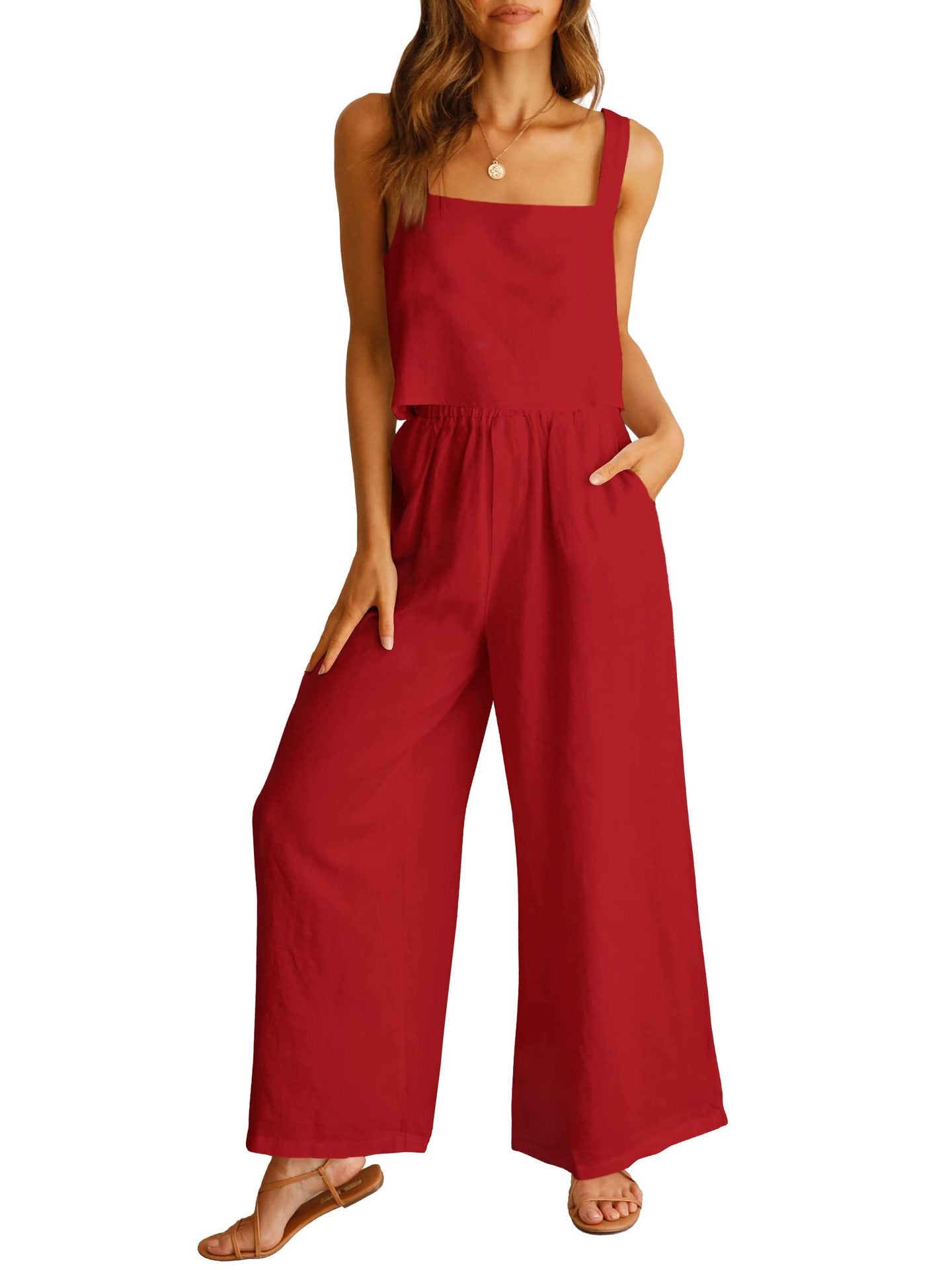 LynnWear Sleeveless Camisole Wide Leg Pants Casual Suit