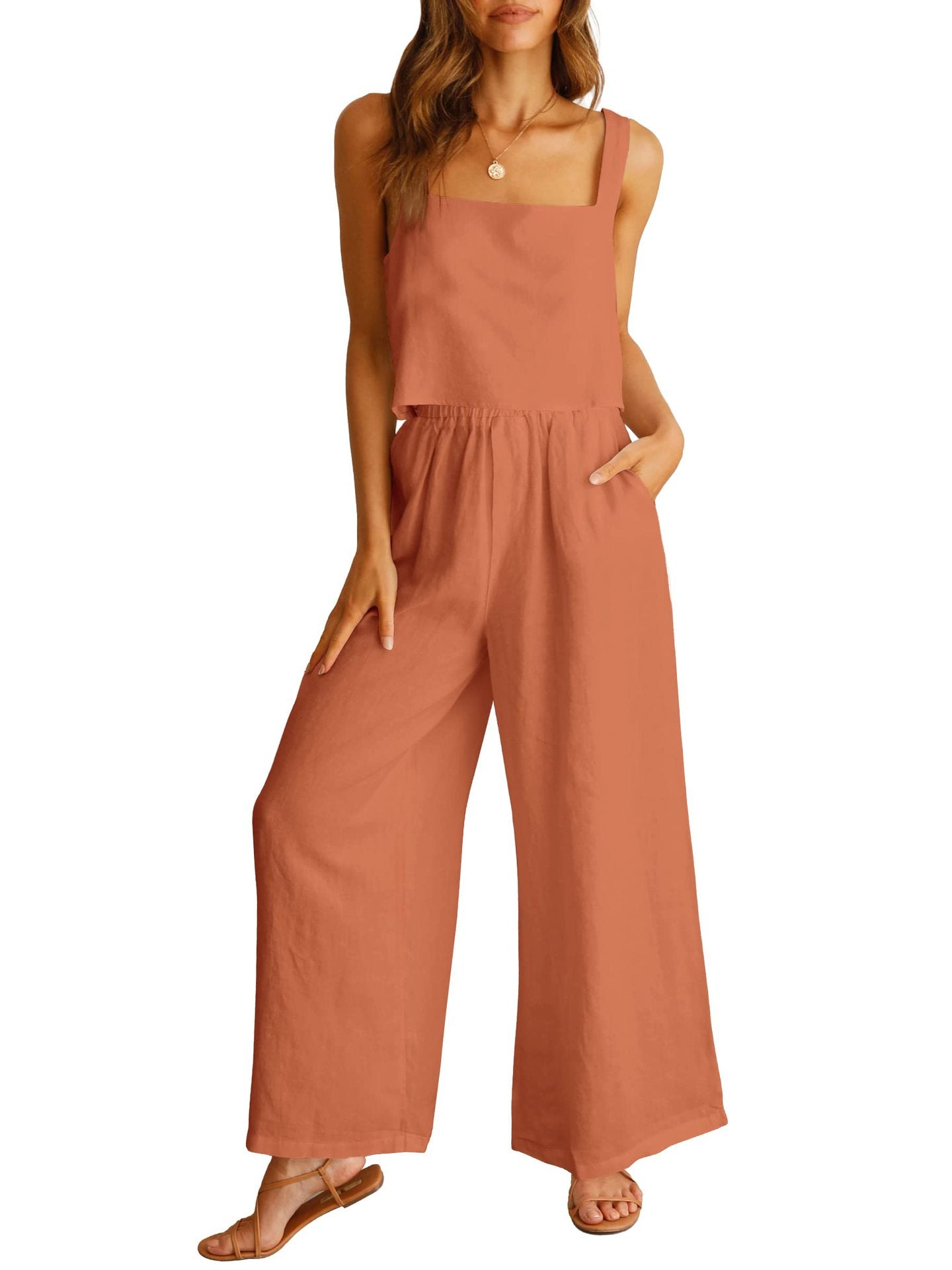 LynnWear Sleeveless Camisole Wide Leg Pants Casual Suit