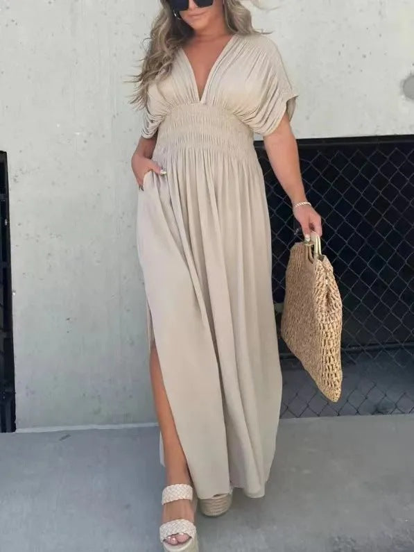 Cindely Slit V-Neck Effortless Maxi Long Dress