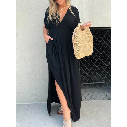 Cindely Slit V-Neck Effortless Maxi Long Dress