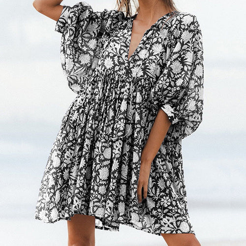 Cindely Personalized Retro Loose Tied Printed Dress